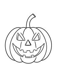 Black and white illustration of a jack-o'-lantern with a sinister grin and triangular eyes and nose