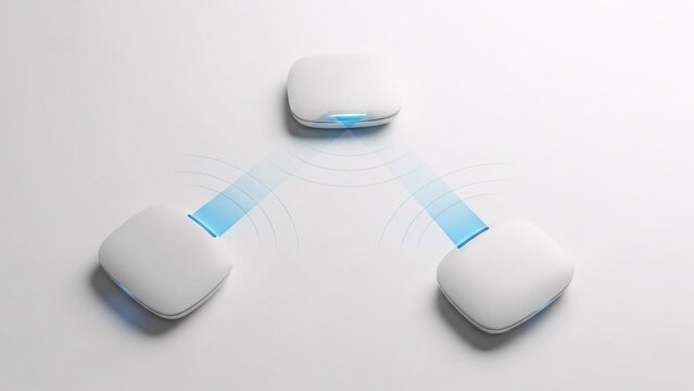 Modern Mesh Wi-Fi Network Devices and Wireless Signal Flow