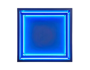 Blue neon square light within a dark, square frame
