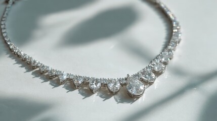 Elegant Silver Necklace with Sparkling Gems on a Soft Surface