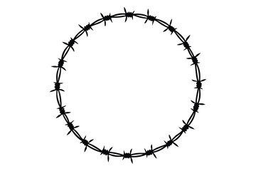 Barbed wire round frame border silhouette vector, security protection wire rounded vector illustration