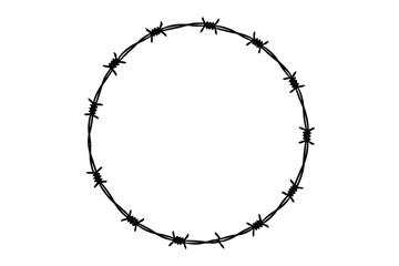 Barbed wire round frame border silhouette vector, security protection wire rounded vector illustration