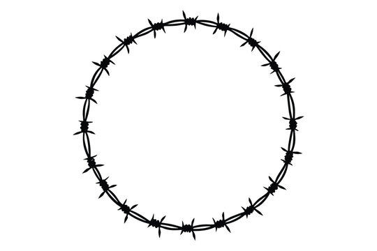 Barbed wire round frame border silhouette vector, security protection wire rounded vector illustration