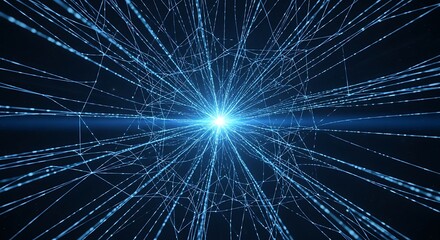 Glowing digital network lines radiate outwards from a central bright light source