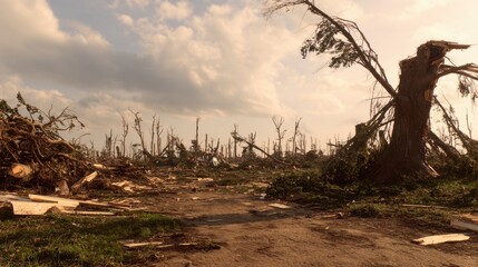 Ravaged Landscape After Severe Storm Impacting Natural Habitat
