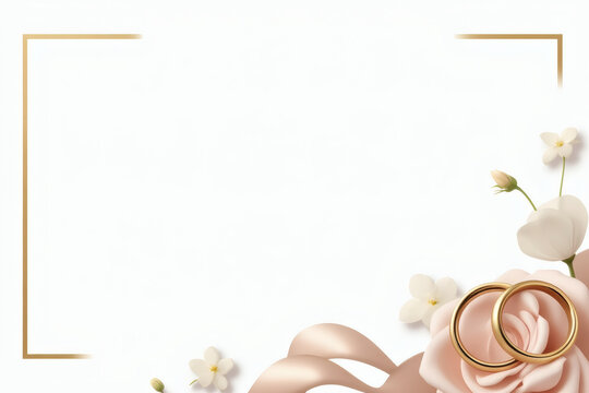 High resolution wedding frame with gold border rings and floral corner