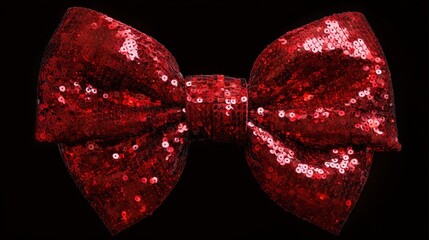 Sparkling Red Sequin Bow Tie on Black Background for Festive Events