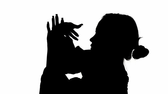 Female Silhouette in Profile Gracefully Rotating Arms. Mask for Double Exposure (Add Mode Compositing)