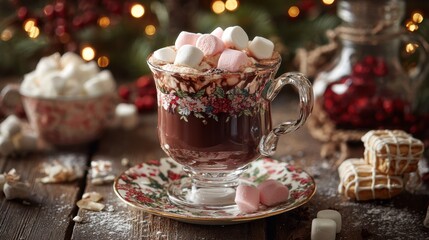 Cozy Hot Chocolate with Marshmallows in Festive Holiday Setting