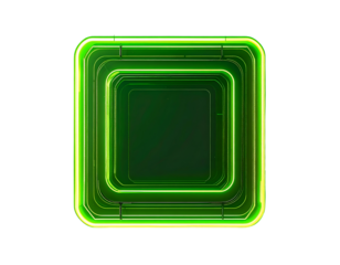 Neon green glowing geometric square tunnel on a black background