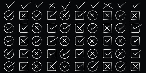 check mark and cross element. doodle, hand drawn brush vector illustration. eps 10