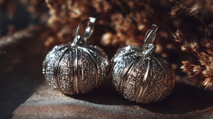 Elegant Silver Pumpkin-Shaped Jewelry with Intricate Details