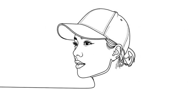 Line Art Animation Showing Evolution of a Woman's Face with Baseball Cap