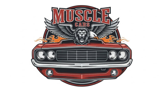 Vintage Muscle Car Emblem with Lion and Wings.