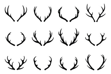 Naklejka premium Deer antlers silhouettes vector set, stag horn shapes, Deer antlers icon