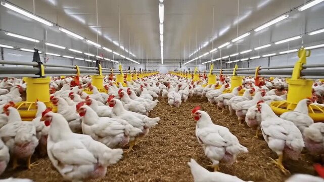 Broiler Chickens in a Modern Commercial Poultry Farm, poultry farming concept