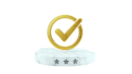 Golden Checkmark on Marble Pedestal with Stars
