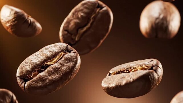 Rich Roasted Coffee Beans in Mid-Air, premium coffee concept