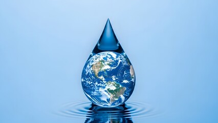 Obraz premium A pristine water drop encapsulates the Earth, beautifully symbolizing global environmental sustainability and the critical importance of water conservation for all life