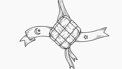 Obraz premium Ramadan Outline Illustration Set with Islamic Elements on White Background