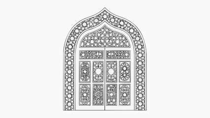 Ramadan Outline Illustration Set with Islamic Elements on White Background © ASA