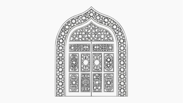 Ramadan Outline Illustration Set with Islamic Elements on White Background