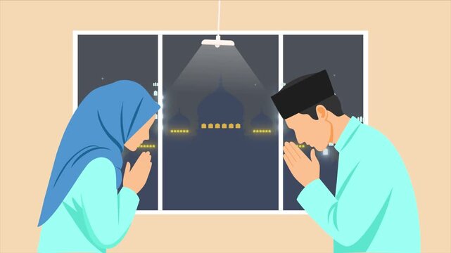 forgive each other in the month of Ramadhan. Activity in Ramdhan concept. Full length animation illustration. High quality&nbsp;4k&nbsp;footage