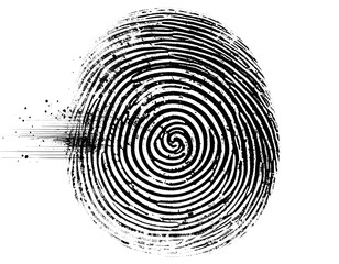 Black and white fingerprint graphic with swirls and smudge effect