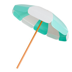 3D render of a vibrant striped beach umbrella, perfect for summer vacation, tropical travel themes, and outdoor relaxation graphic design projects.