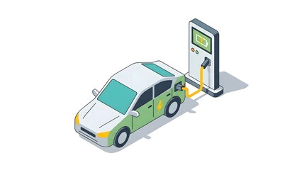 Isometric Icon of Electric Car Charging Station with Modern Minimal Design