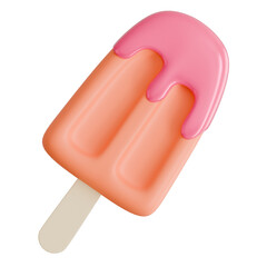 3D render of a delicious orange popsicle with pink melting glaze, perfect for summer vacation, food-themed designs, and refreshing seasonal advertisements.