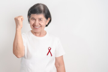 Elderly with Burgundy Ribbon for March Multiple Myeloma Cancer Awareness month, September Sickle Cell Anemia, Headache and Migraine week, April world Meningitis day, October Hospice  Palliative care