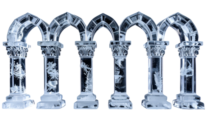 Icy, Gothic archway structure with detailed pillars and etched designs