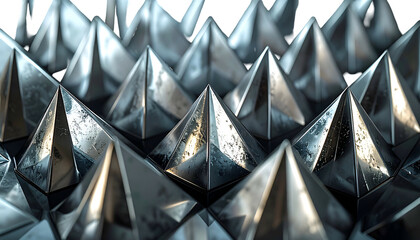Metallic pyramid arrangement, sharp spikes and geometric shadows