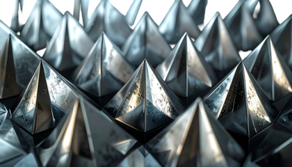 Metallic pyramid arrangement, sharp spikes and geometric shadows