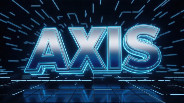 Futuristic Metallic AXIS Text with Blue Neon Glow on a Dark Digital Background.