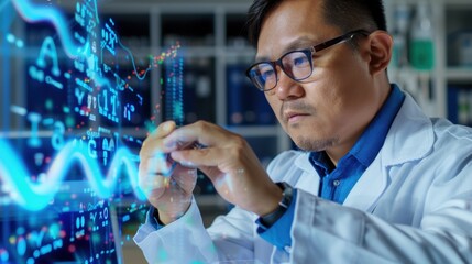 Scientist Analyzing Data with Advanced Technology in Modern Laboratory Setting