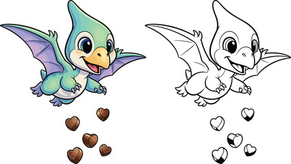 Happy Baby Pterodactyl with Heart Chocolates Adorable Dino for Sweet Treats Prehistoric and Flying Themes © Snehashish Pritom