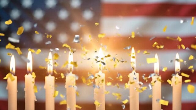 Hanukkah Menorah with American Flag, cultural celebration concept