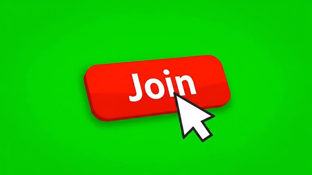 Mouse Cursor Clicking Red 'Join' Button on Green Screen Background for Digital Calls to Action