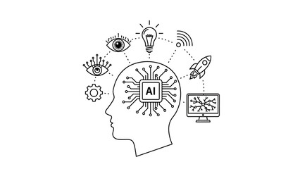 Artificial intelligence concept with human head and technology icons