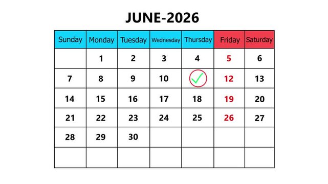 The date June 11, 2026, marked with a red circle on the wall calendar animation. Business Basics Wall Calendar Planner and Organizer.