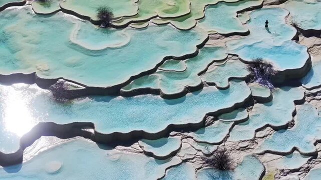Close up of multi-colored pond at Huanglong Scenic and Historic Interest Area