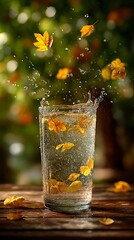 Autumn leaves in glass of water