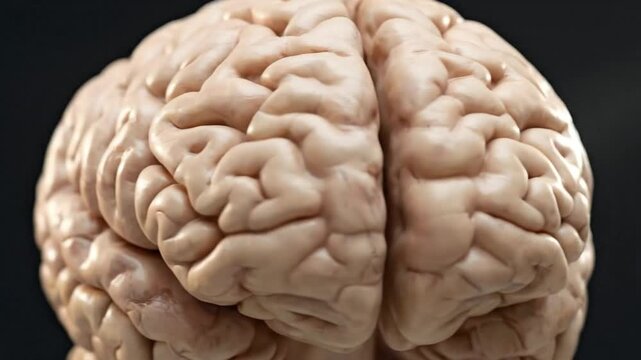 This compelling, detailed 3D rendering showcases the intricate structure of a human brain against a stark, contrasting dark background. The realistic anatomical model highlights the complex gyri and s