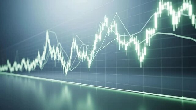 Abstract financial chart with uptrend line graph in a dark background.