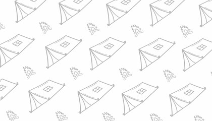 Camping Tent Seamless Pattern Monochrome Outdoor Background