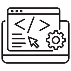 Outline Icon of Web Browser with Code, Cursor, and Settings Gear