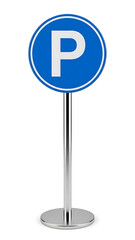 Blue Parking Sign on Stand