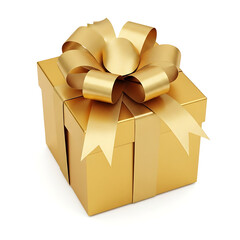 Golden Gift Box with Ribbon Bow Isolated on White